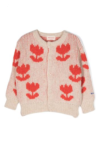 Bobo Choses Retro Flowers jacquard cardigan - Nude