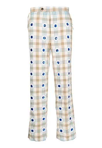 BODE embellished checked straight-leg trousers - Weiß
