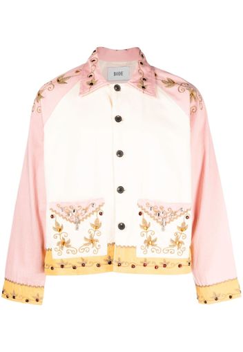 BODE embroidered cotton shirt jacket - Nude