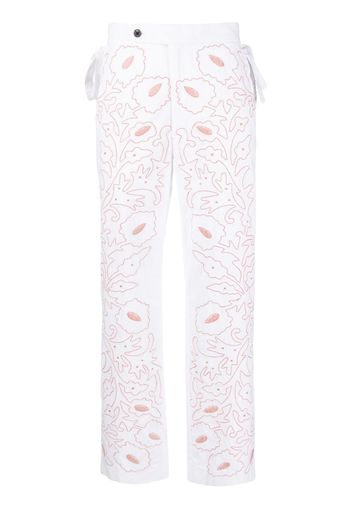BODE Pilea floral-embroidered trousers - Weiß
