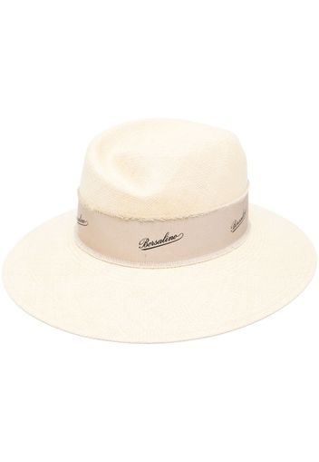 Borsalino distressed logo-hatband panama hat - Nude