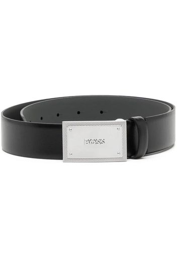 BOSS logo-engraved leather buckle - Schwarz