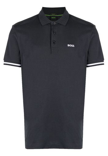 BOSS logo-embroidered cotton polo shirt - Blau