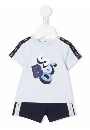 BOSS Kidswear logo-tape short-sleeve romper - Blau