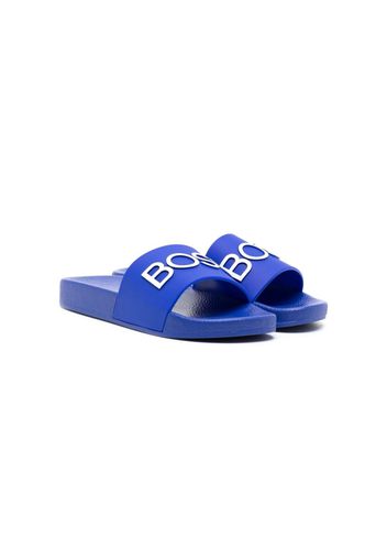 BOSS Kidswear logo-embossed slides - Blau