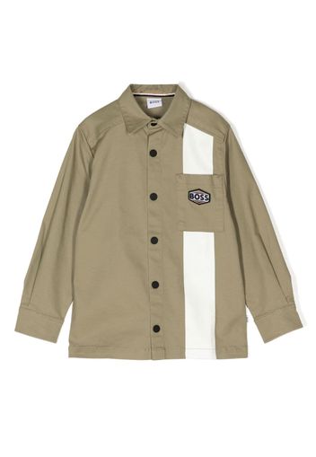 BOSS Kidswear logo-patch twill shirt - Braun