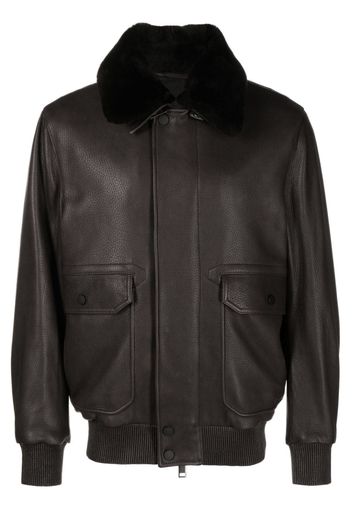 Brioni detachable-collar leather jacket - Braun
