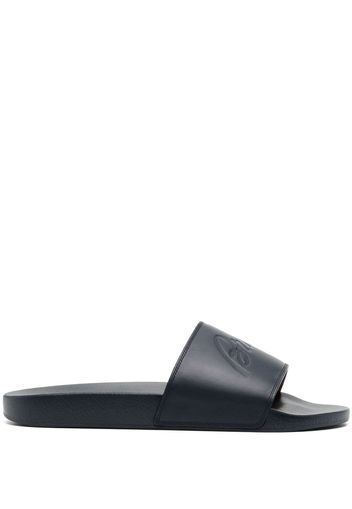 Brioni logo-debossed leather slides - Blau