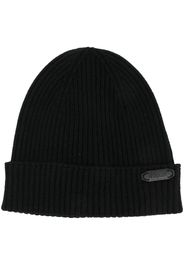 Brioni logo-patch ribbed-knit beanie - Schwarz