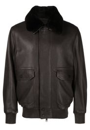 Brioni detachable-collar leather jacket - Braun