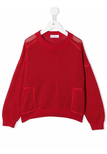 Brunello Cucinelli Kids Sweatshirt in Mesh-Optik - Rot