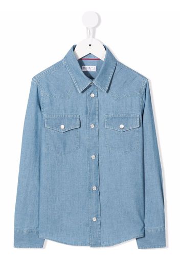 Brunello Cucinelli Kids Jeanshemd mit Knopfleiste - Blau