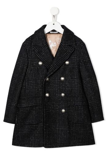 Brunello Cucinelli Kids plaid-check print double-breasted coat - Blau