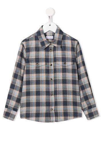 Brunello Cucinelli Kids check-print long-sleeve shirt - Blau