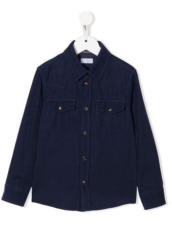 Brunello Cucinelli Kids long-sleeve denim shirt - Blau