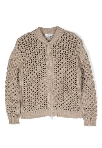 Brunello Cucinelli Kids crochet cotton cardigan - Nude