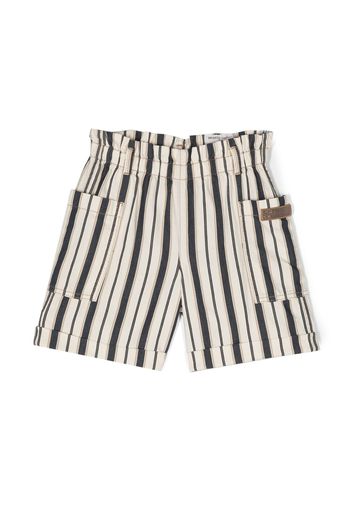 Brunello Cucinelli Kids stripe-print logo-patch shorts - Weiß