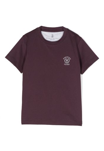 Brunello Cucinelli Kids logo-print cotton T-shirt - Violett