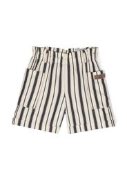 Brunello Cucinelli Kids stripe-print logo-patch shorts - Weiß