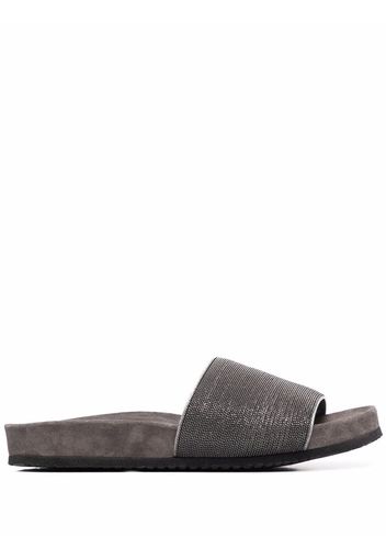 Brunello Cucinelli Monili embellished leather slides - Silber