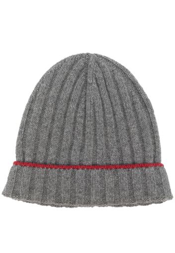 Brunello Cucinelli contrasting-trim detail knit beanie - Grau