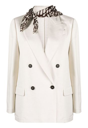 Brunello Cucinelli scarf-embellished double-breasted blazer - Nude