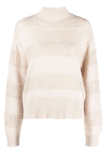 Brunello Cucinelli Gestreifter Rollkragenpullover - Nude