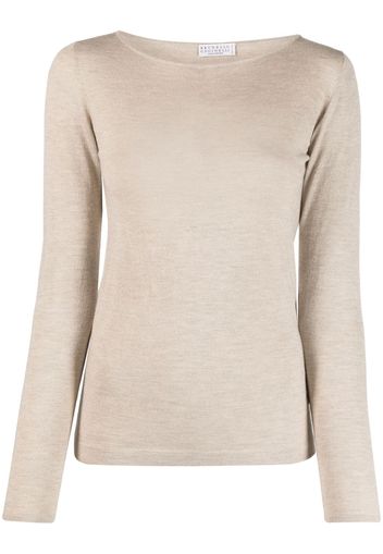 Brunello Cucinelli boat neck melange-effect jumper - Nude