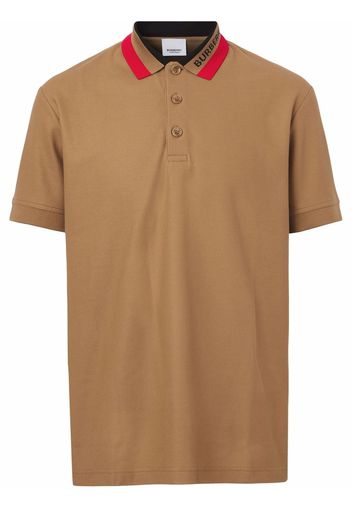 Burberry collar-stripe logo piqué polo shirt - Braun