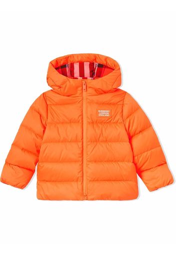 Burberry Kids logo patch zipped puffer jacket - Orange