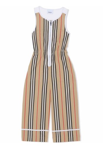 Burberry Kids Icon-stripe cotton jumpsuit - Nude