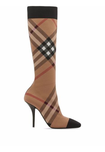 Burberry knitted check sock boots - Nude