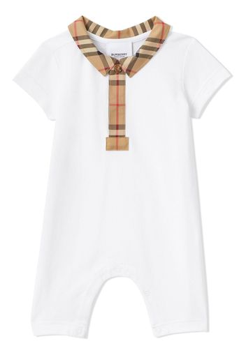 Burberry Kids Check Trim Cotton Piqué Playsuit - Weiß