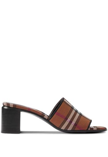 Burberry Check Block-heel Mules - Braun