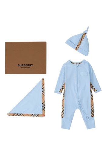 Burberry Kids check-trim three-piece baby gift set - Blau