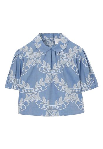 Burberry Kids motif-print cotton chambray blouse - Blau