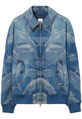 Burberry shark-print denim bomber jacket - Blau