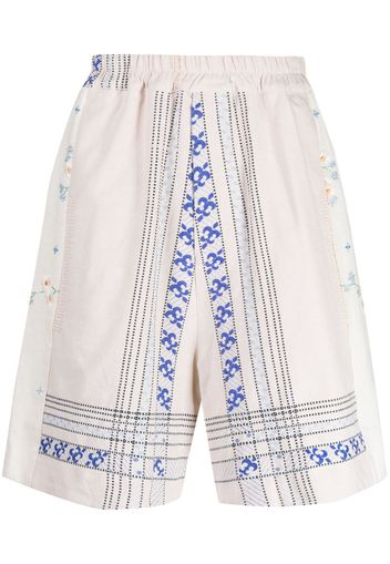 By Walid embroidered linen drop-crotch shorts - Nude