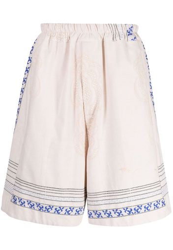 By Walid floral-embroidered linen drop-crotch shorts - Nude