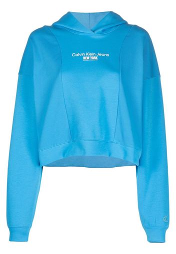 Calvin Klein Jeans logo-print cropped hoodie - Blau