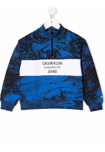 Calvin Klein Kids marbled logo half-zip sweatshirt - Blau