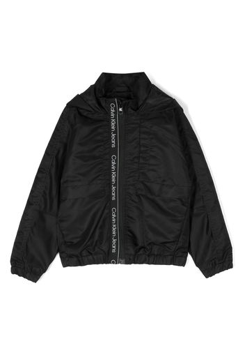 Calvin Klein Kids logo-tape hooded bomber jacket - Schwarz