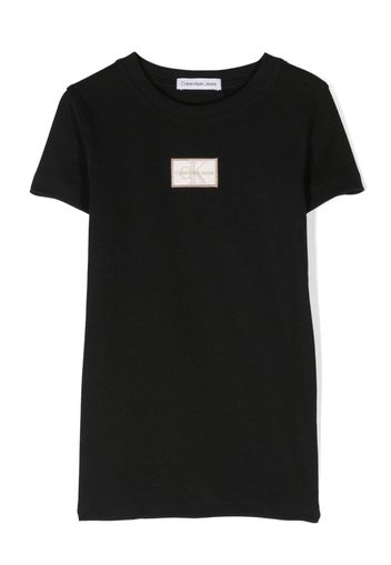 Calvin Klein Kids logo-patch stretch-cotton T-shirt - Schwarz