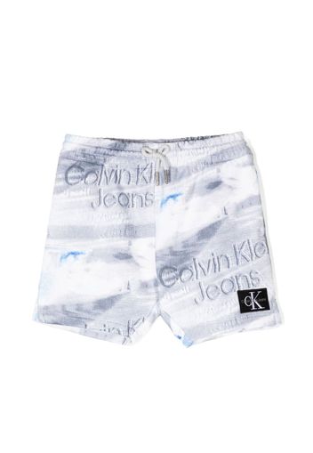 Calvin Klein Kids graphic-print logo-patch shorts - Grau