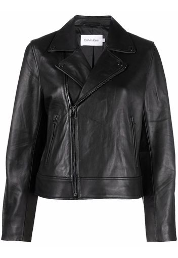 Calvin Klein logo-patch biker jacket - Schwarz