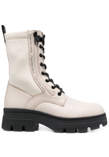 Calvin Klein lace-up leather combat boots - Nude