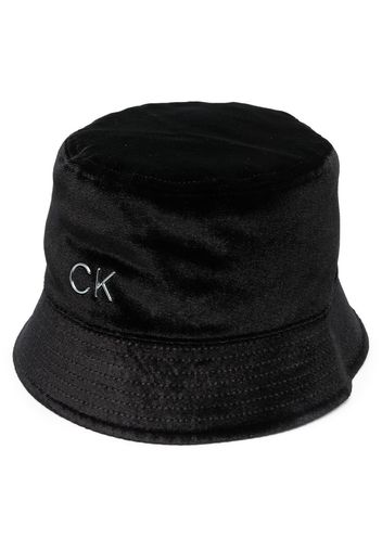 Calvin Klein logo velvet bucket hat - Schwarz