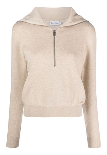 Calvin Klein zip-front logo-embroidered jumper - Nude