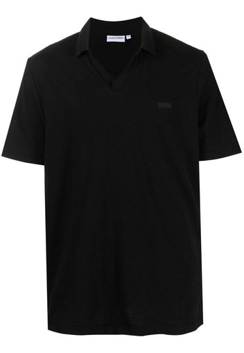 Calvin Klein logo-patch split-neck polo shirt - Schwarz