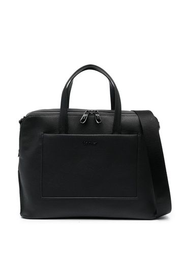 Calvin Klein logo-lettering pebbled laptop bag - Schwarz